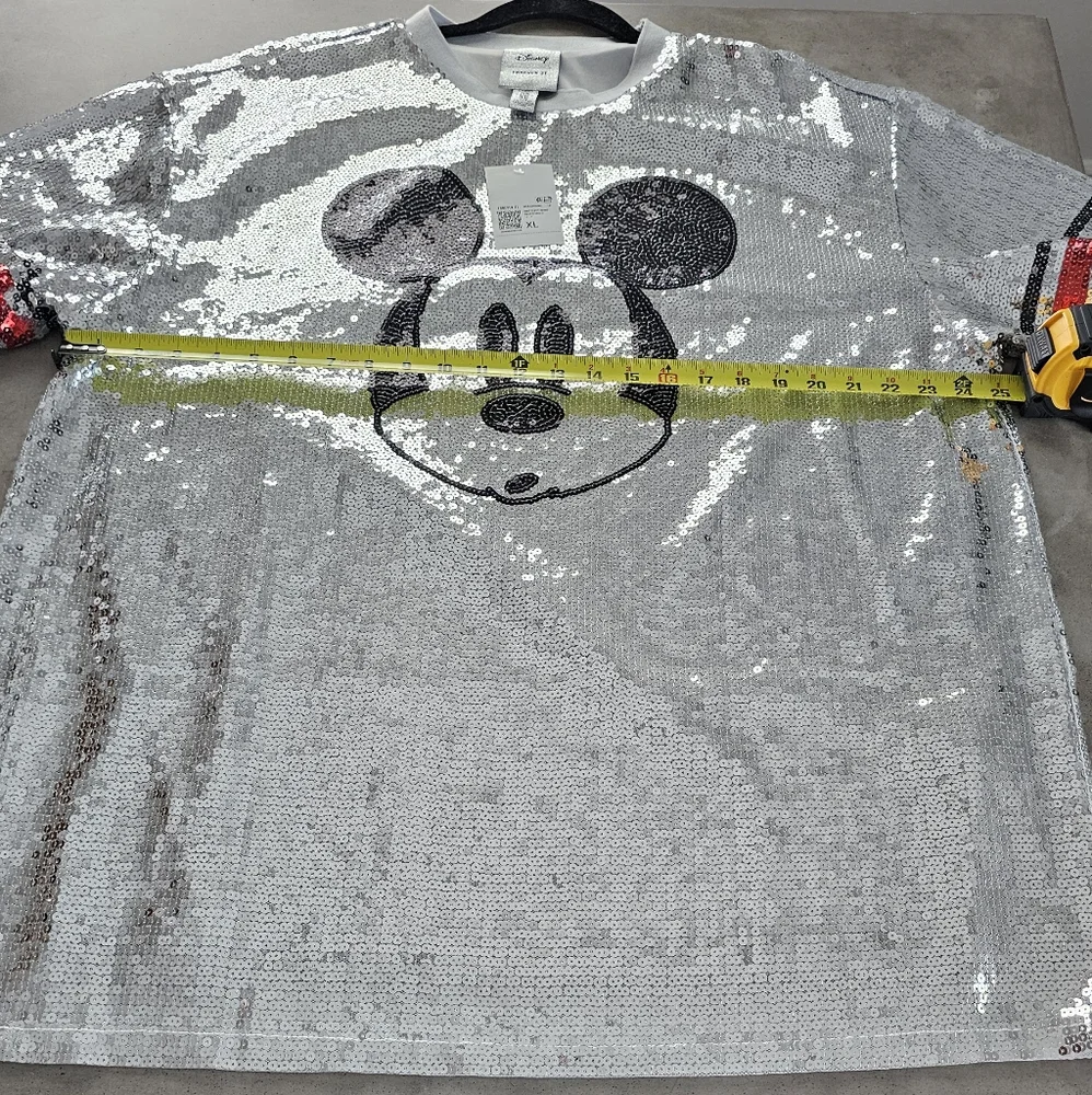 NWT Disney x Forever 21 Silver Sequin Mickey Mouse T-Shirt Mini Dress XL - Picture 8 of 13